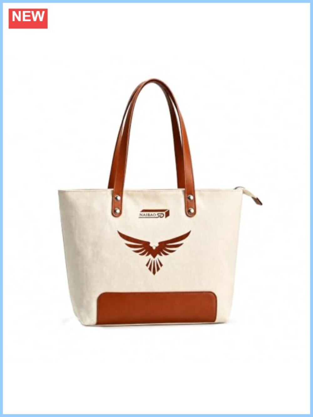 Large Canvas Tote Shoulder Bag with Inner Pockets and Zipper Closure
